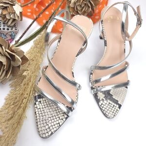 J. Crew Silver Snakeskin Strappy Sandals Size 5